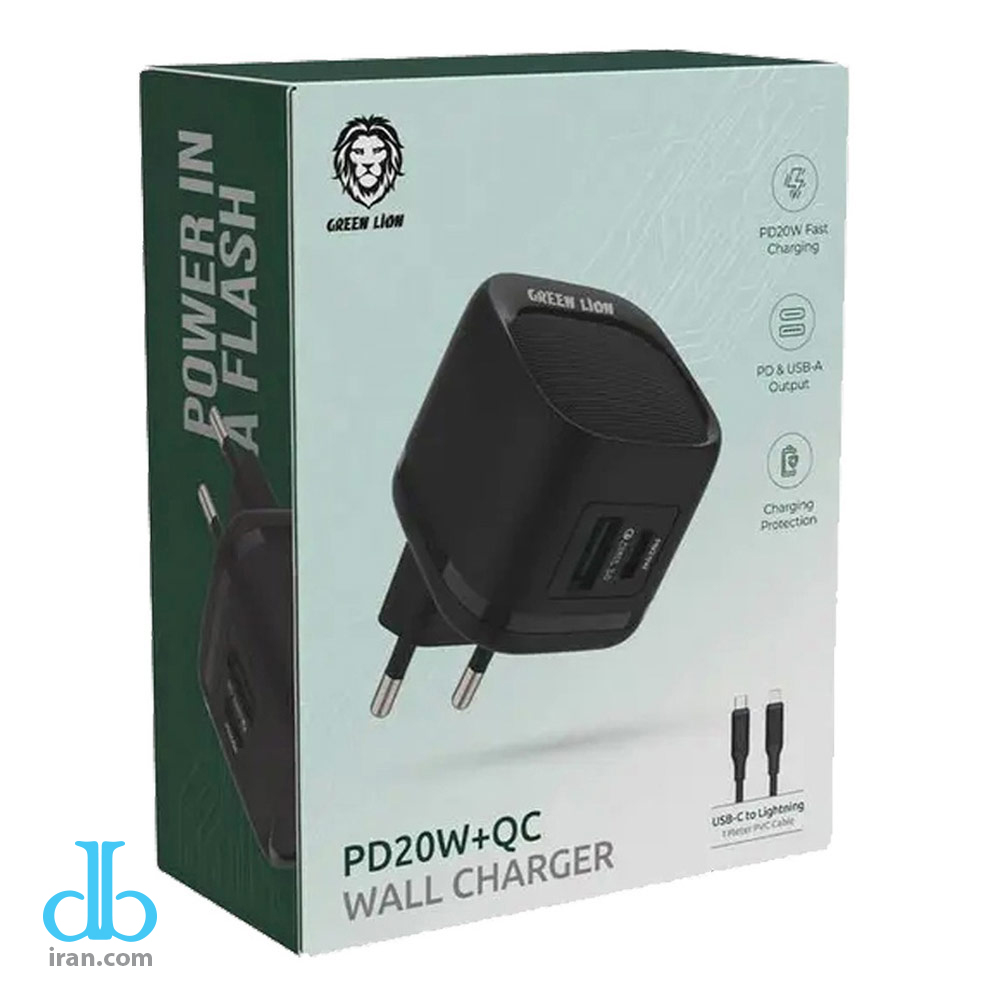 شارژر دیواری 20 وات گرین لاین مدل PD20W QC Gl W21B
